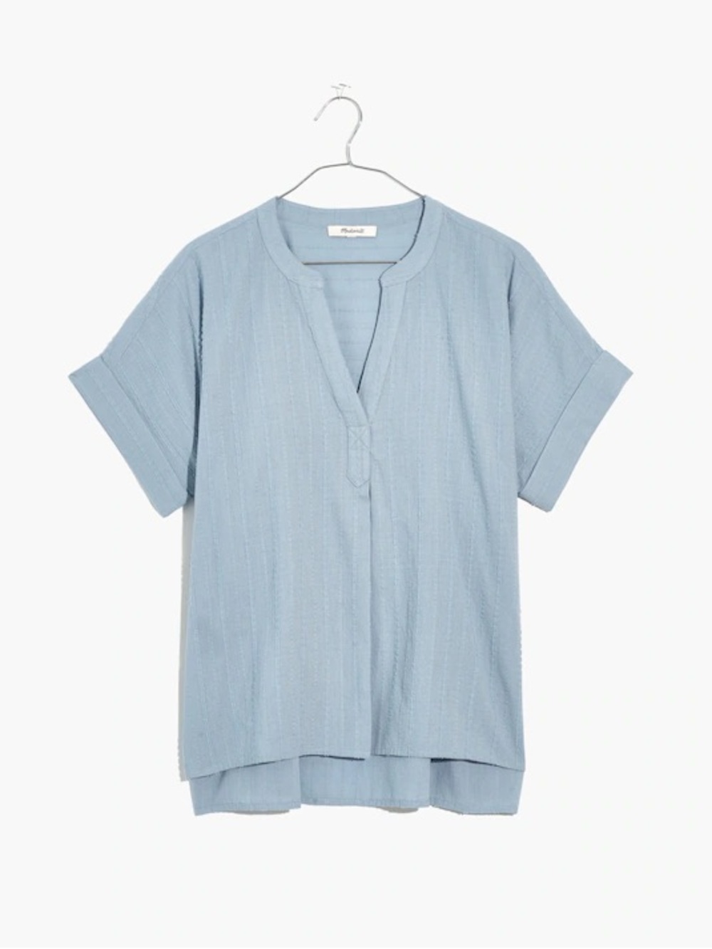 Madewell Lakeline Cotton Popover Shirt in Clip-Stripe Terrace Blue, size L